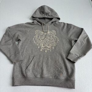 Kenzo Paris Tiger Head Hoodie Sweatshirt Unisex L Gray Embroidered Oversized